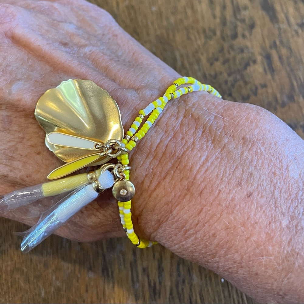 J Crew Beaded Charm & Tassel Bracelet Yellow White Gold